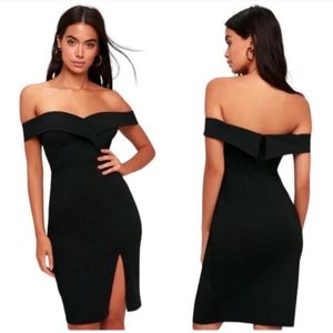 Lulu's Classic Glam Black Off-The-Shoulder Bodycon Dress